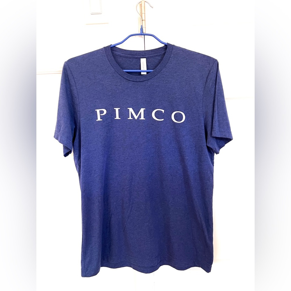 Blue T-shirt with Print "PIMCO" by Bella canvas Unisex men's M Women's L